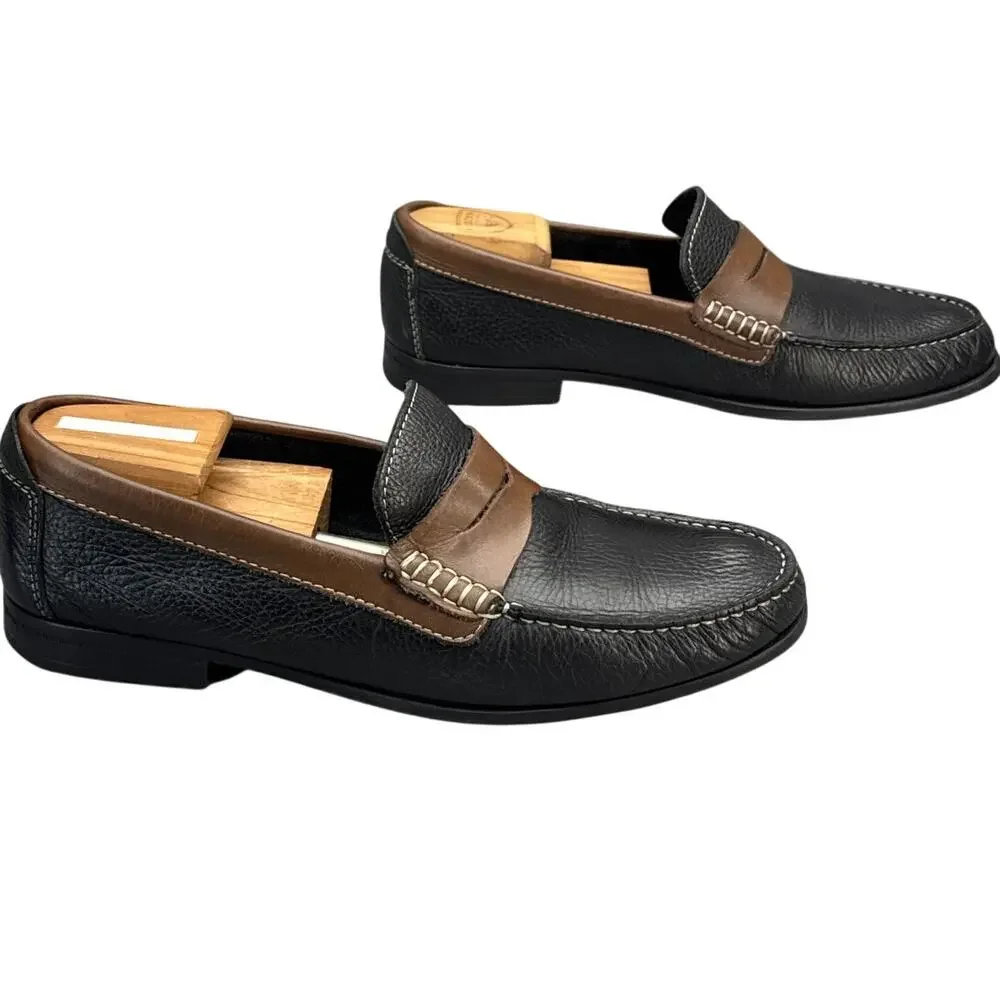 Florsheim Franklin Two-Tone Black Brown Textured Leather Penny Loafer Men 10